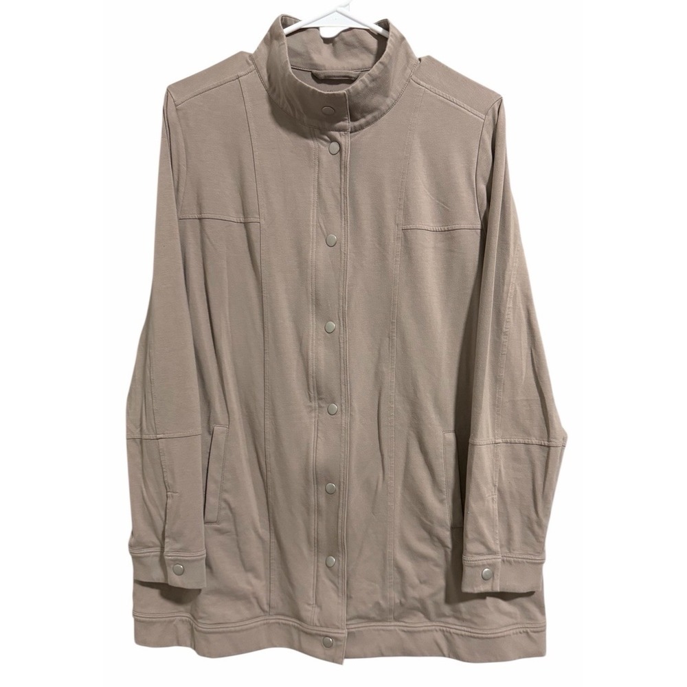 Eileen Fisher Beige Snap Button Organic Cotton Jersey Jacket Women's Size Large